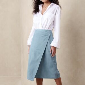 Banana Republic Helena Suede Wrap Skirt in Seaglass Blue